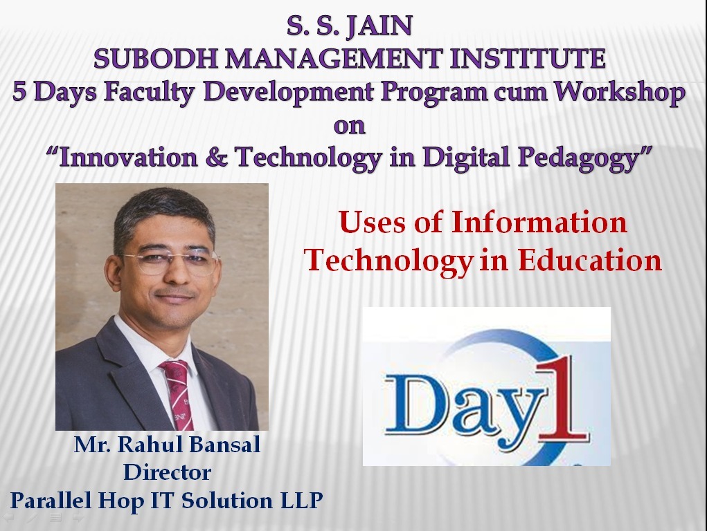 fdp-cum-workshop-on-uses-of-information-technology-in-education-by-mr-rahul-bansal-director-parallel-hop-it-solution-llp-jaipur